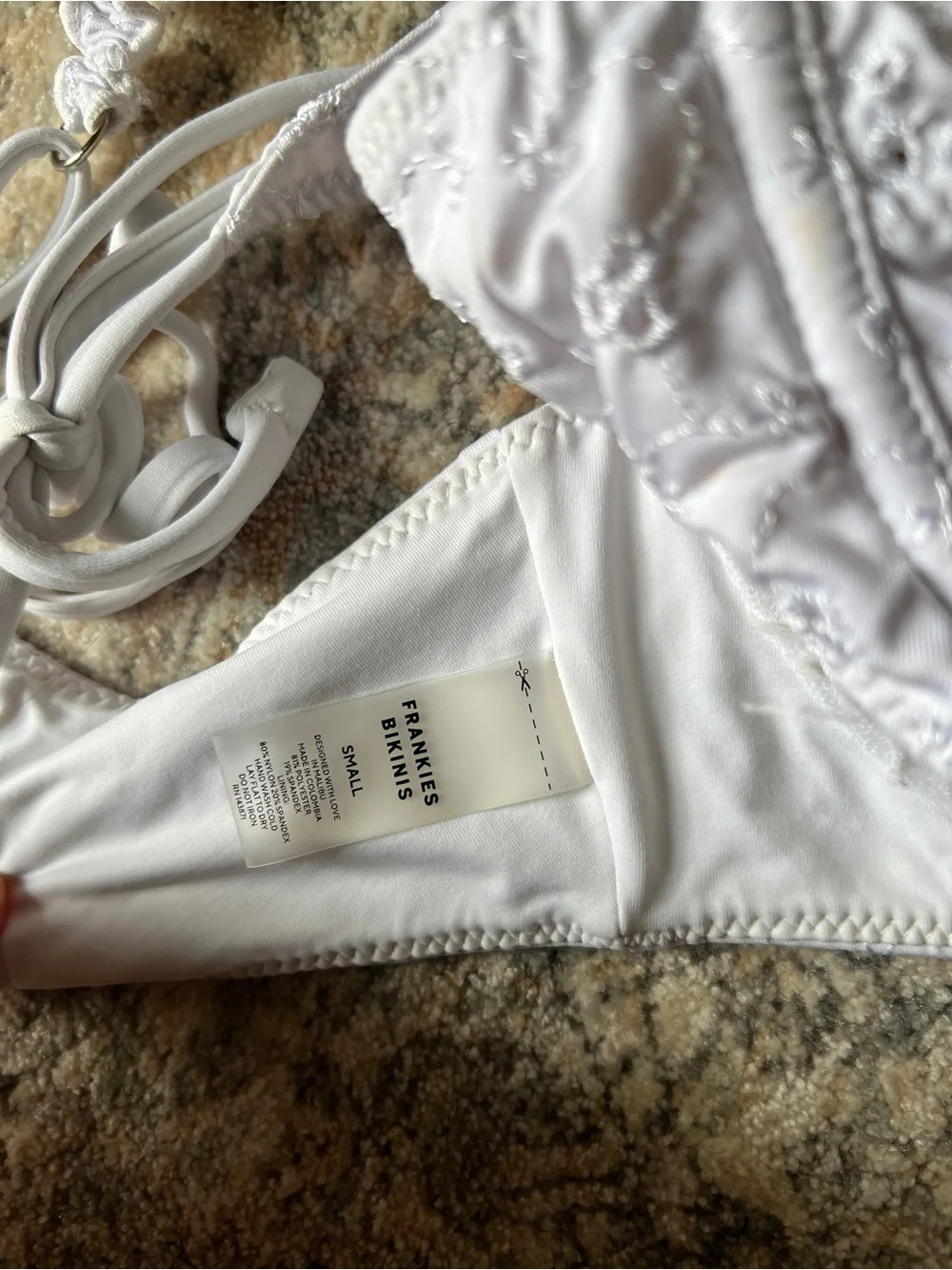 Frankie's Bikinis White Eyelet Underwire Top with Ruffled Straps